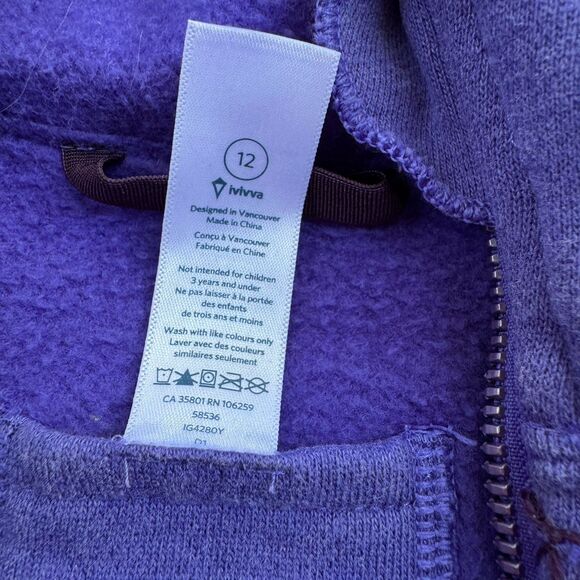 Lululemon Ivivva Grey Knit and Purple Hooded Jacket Zip Up Girls 12 Large - Picture 3 of 4